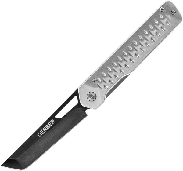 Gerber Ayako Framelock Silver Folding Knife 3.5" Black Oxide Blade