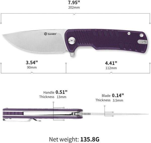 Ganzo G769 Linerlock Folding Knife - Purple G10