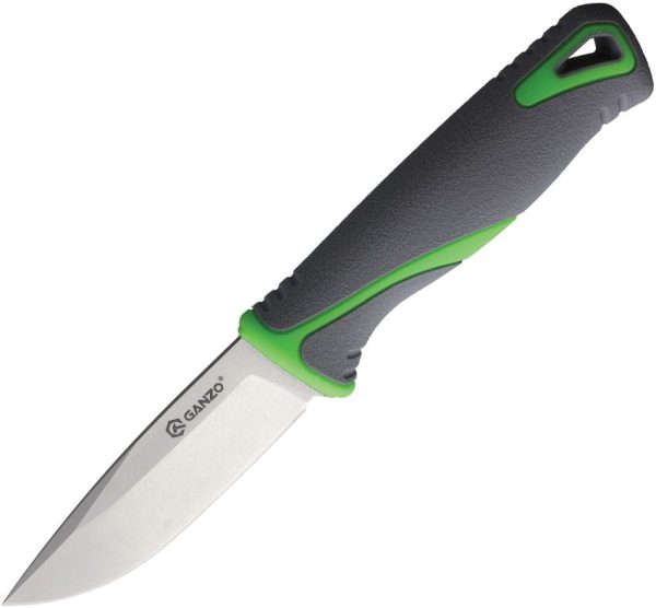 Ganzo Fixed Blade Knife - Gray/Green TPR Handle