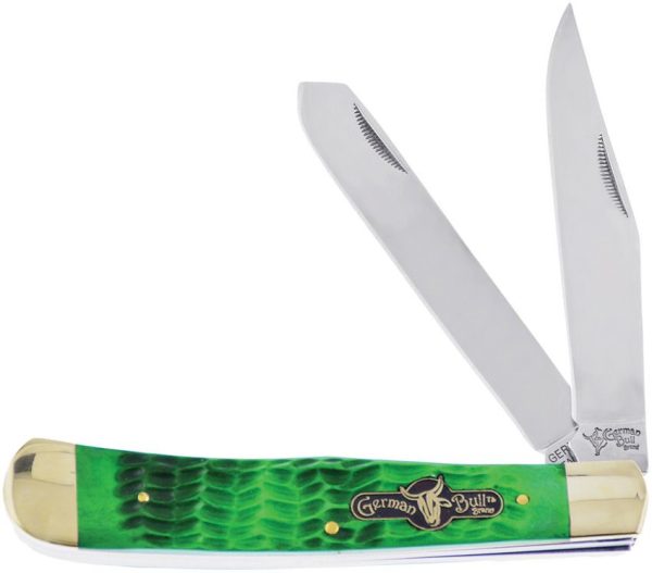 German Bull Int Trapper Folding Knife Green Bone 4.5" Closed