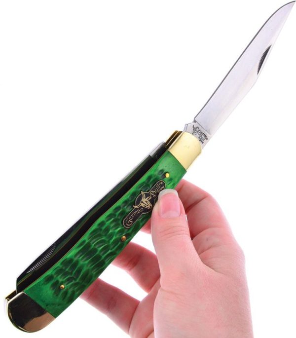 German Bull Int Trapper Folding Knife Green Bone 4.5" Closed