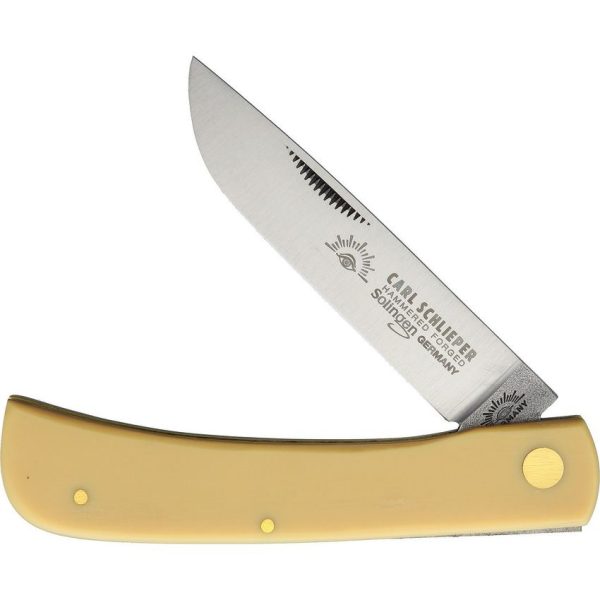 German Eye Clodbuster Yellow Folding Knife Carbon Steel Skinner
