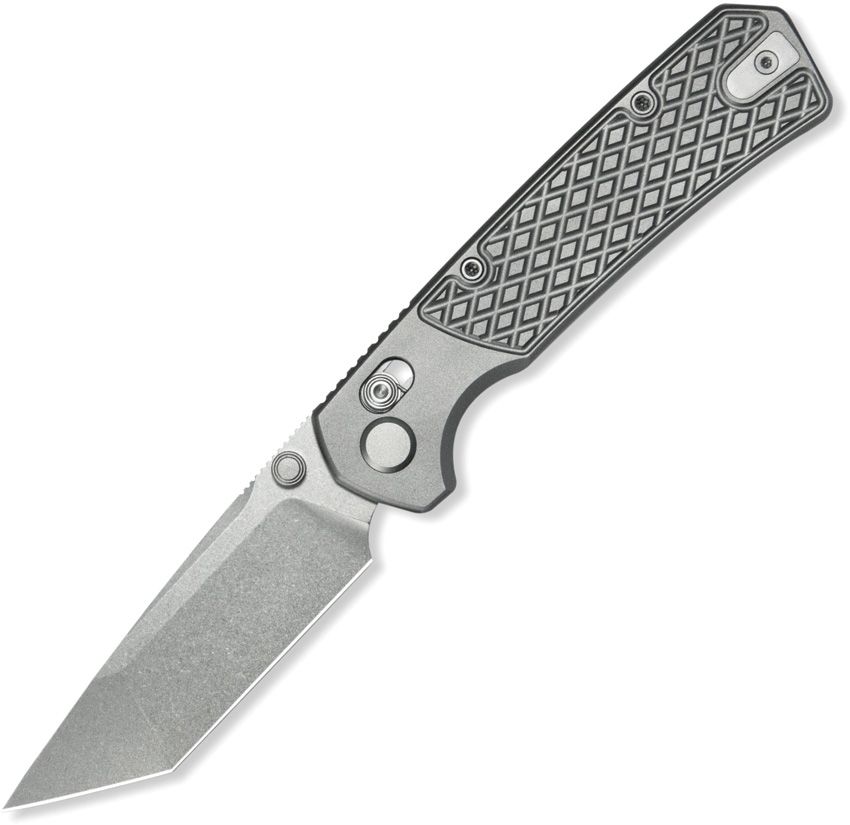 GEO Knife Blaze Axis Lock Folding Knife 3.38" Stonewash Tanto Gray Titanium