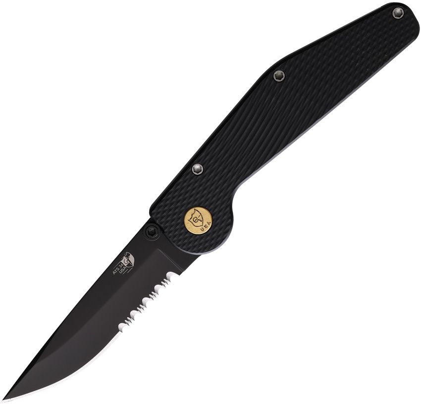 GT KNIVES Auto Button Lock Folding Knife 3.5" Black ATS-34 Serrated