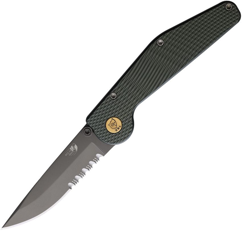 GT Knives Auto Button Lock Folding Knife 3.5" ATS-34 Green