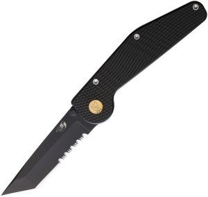 GT KNIVES Auto Button Lock Tanto Serrated Black