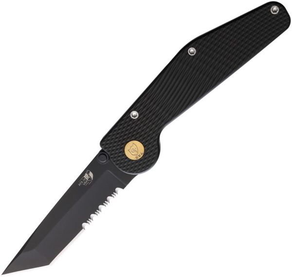 GT KNIVES Auto Button Lock Tanto Serrated Black