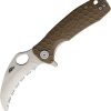 Honey Badger Small Claw Linerlock Serrated Tan