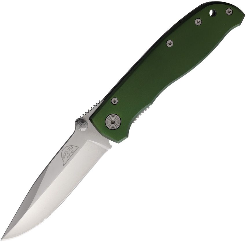Hard Hat Lockback Folding Knife 3.13" Satin Stainless Green Aluminum