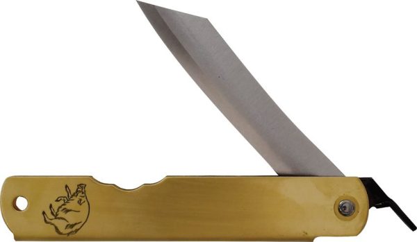 Higonokami Warikomi Boar Folding Knife Blue Paper Steel Brass