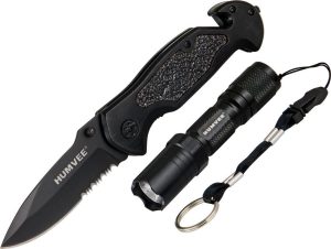 Humvee Emergency Rescue Folding Knife with LED Flashlight Combo