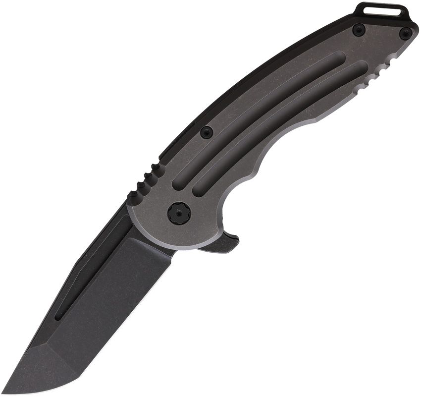 Hoback Knives Husky Framelock Folding Knife 3.75" Nitro V Gray Titanium