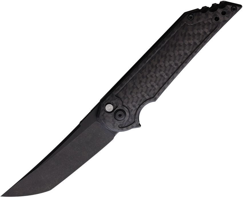 Hoback Knives Kwaiback Button Lock Folding Knife 3.75" CPM-20CV Black DLC Tanto
