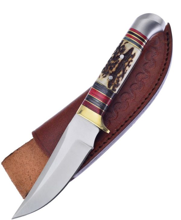 Frost Cutlery Fixed Blade Deer Stag 4" Skinner Knife Sheath