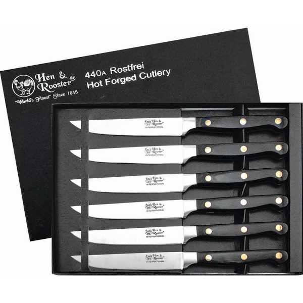 Hen & Rooster Int Steak Knife Set Black Wood