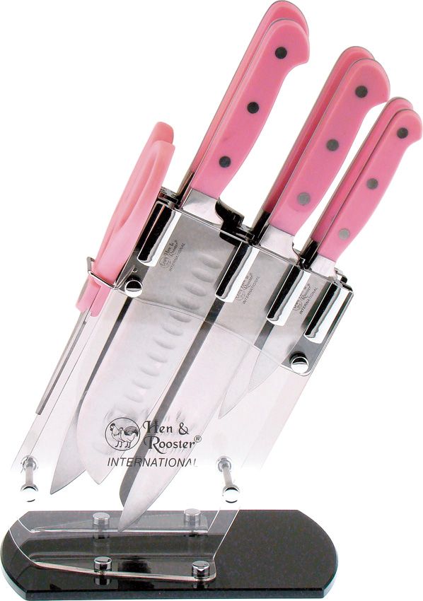 Hen & Rooster 7 Piece Kitchen Knife Set Pink Stainless Steel