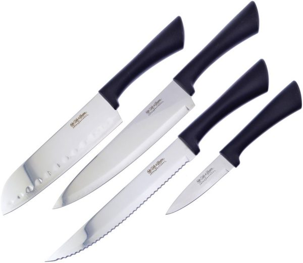 Hen & Rooster Kitchen Set 4-Piece Black Stainless