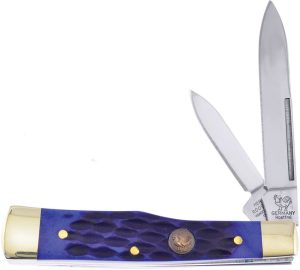 Hen & Rooster Gun Stock Blue Pick Bone Folding Knife 1.4116