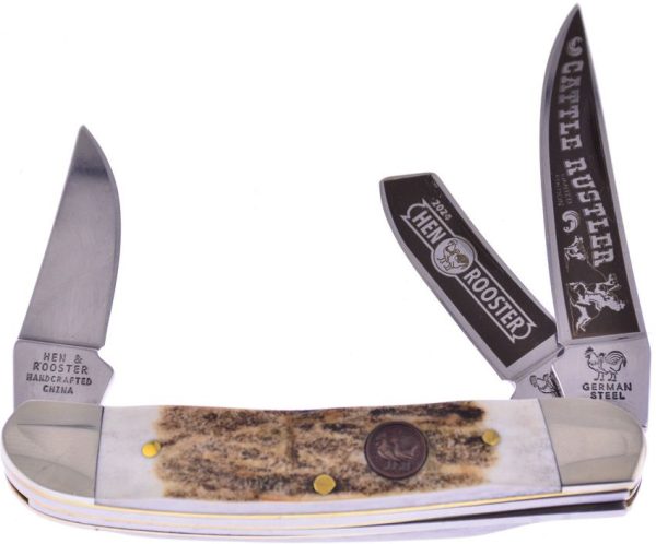 Hen & Rooster Sowbelly Stockman Cattle Folding Knife Stag