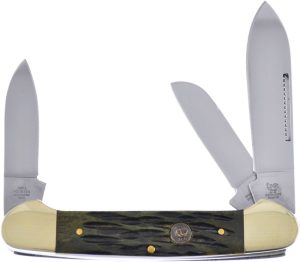 Hen & Rooster Gunboat Antique Green Bone Folding Knife 1.4116
