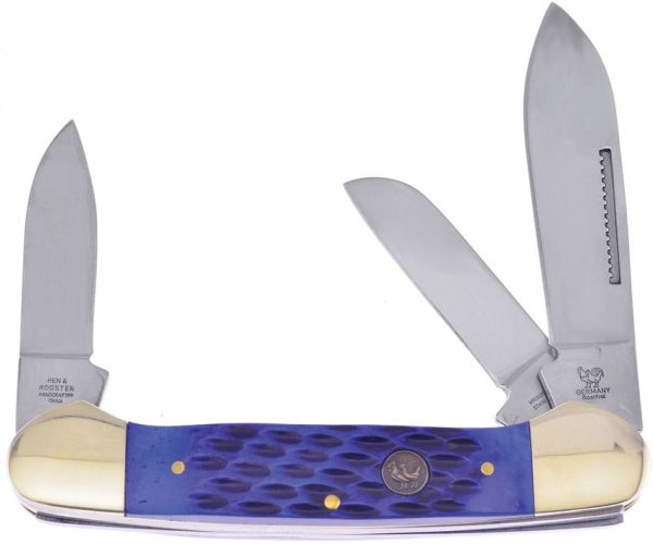 Hen & Rooster Gunboat Blue Pick Bone Folding Knife 4.5"