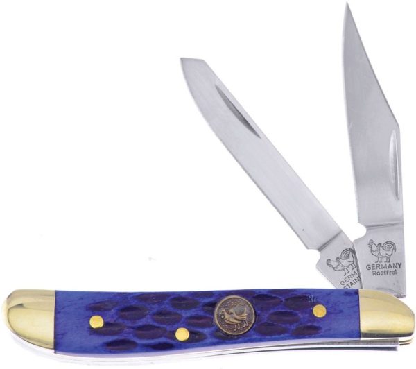 Hen & Rooster Peanut Blue Pick Bone Folding Knife 1.4116