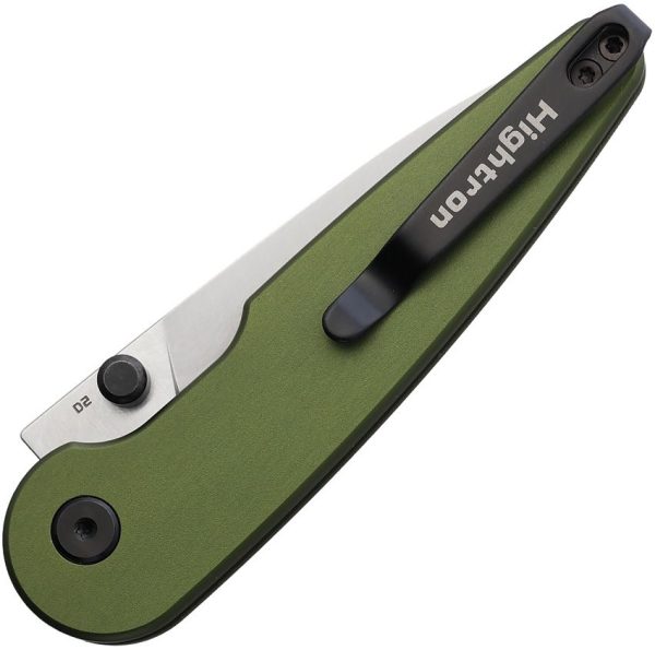 HIGHTRON Birdidi Button Lock Folding Knife Green D2 2.9"