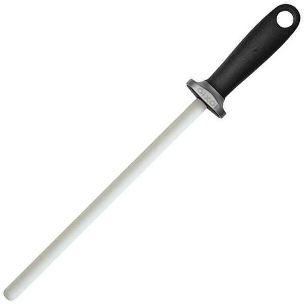 IOXIO White Ceramic Knife Sharpener 10" Rod Black Handle