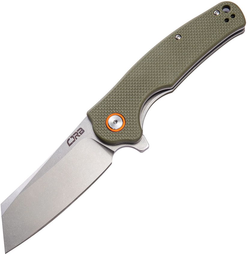 CJRB Crag Folding Knife 3.75" Stonewash Blade Green G10 Linerlock