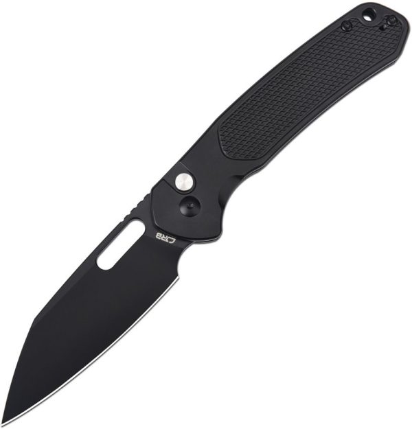 CJRB Large Pyrite Button Lock Folding Knife Black AR-SFII Steel