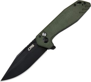 CJRB Riff Button Lock Green Canvas Folding Knife