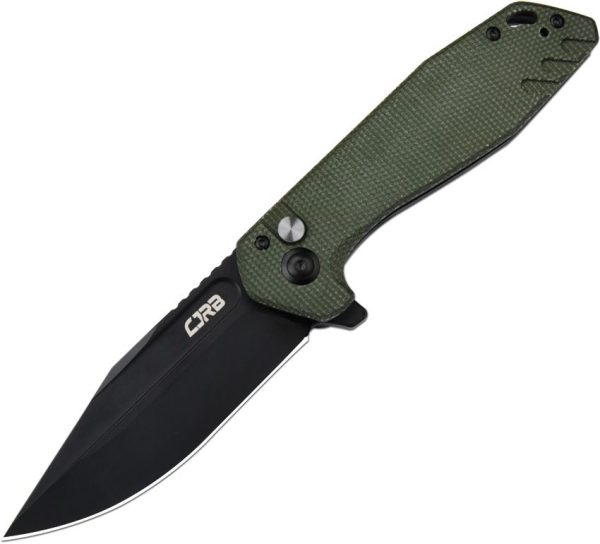 CJRB Riff Button Lock Green Canvas Folding Knife