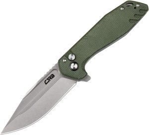 CJRB Riff Button Lock Green Canvas Micarta Folding Knife