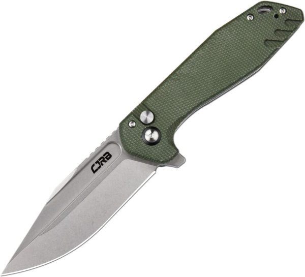 CJRB Riff Button Lock Green Canvas Micarta Folding Knife