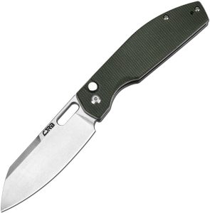 CJRB Ekko Button Lock Green Canvas Micarta Folding Knife