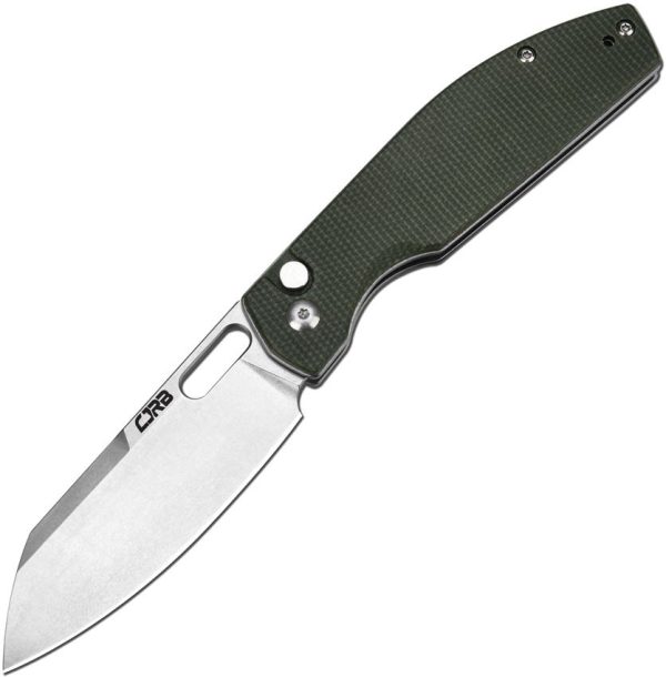CJRB Ekko Button Lock Green Canvas Micarta Folding Knife