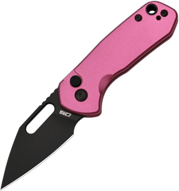 CJRB Mini Pyrite Button Lock Folding Knife Pink Aluminum