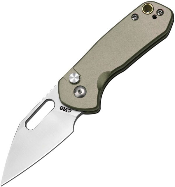 CJRB Mini Pyrite Green Folding Knife Button Lock AR-RPM9