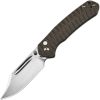 CJRB Bowie Pyrite Button Lock Folding Knife OD Green Micarta