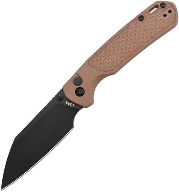 CJRB Pyrite Light Button Lock Folding Knife Brown FRN AR-SFII