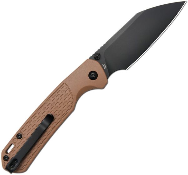 CJRB Pyrite Light Button Lock Folding Knife Brown FRN AR-SFII