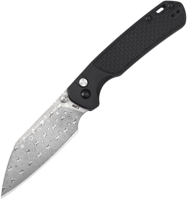 CJRB Pyrite Light Damascus Steel Folding Knife Black FRN