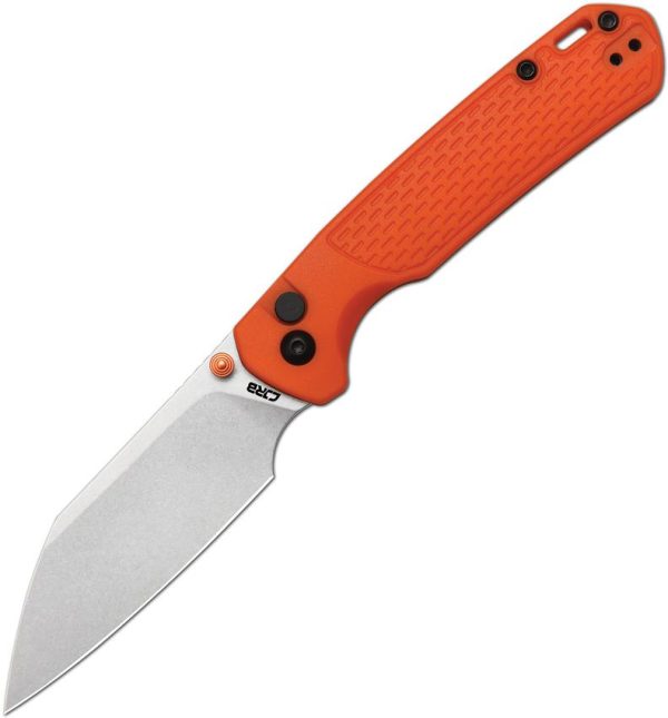 CJRB Pyrite Light Button Lock Folding Knife Orange FRN AR-SFII