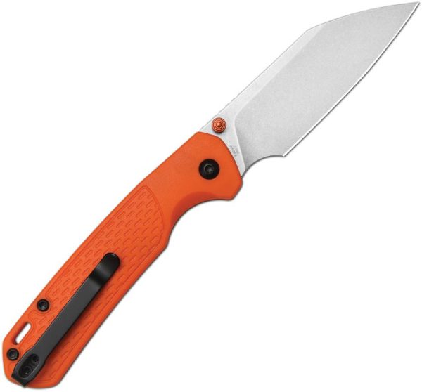 CJRB Pyrite Light Button Lock Folding Knife Orange FRN AR-SFII
