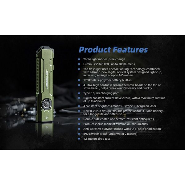 JETBeam E26 3-in-1 Tactical Flashlight Green