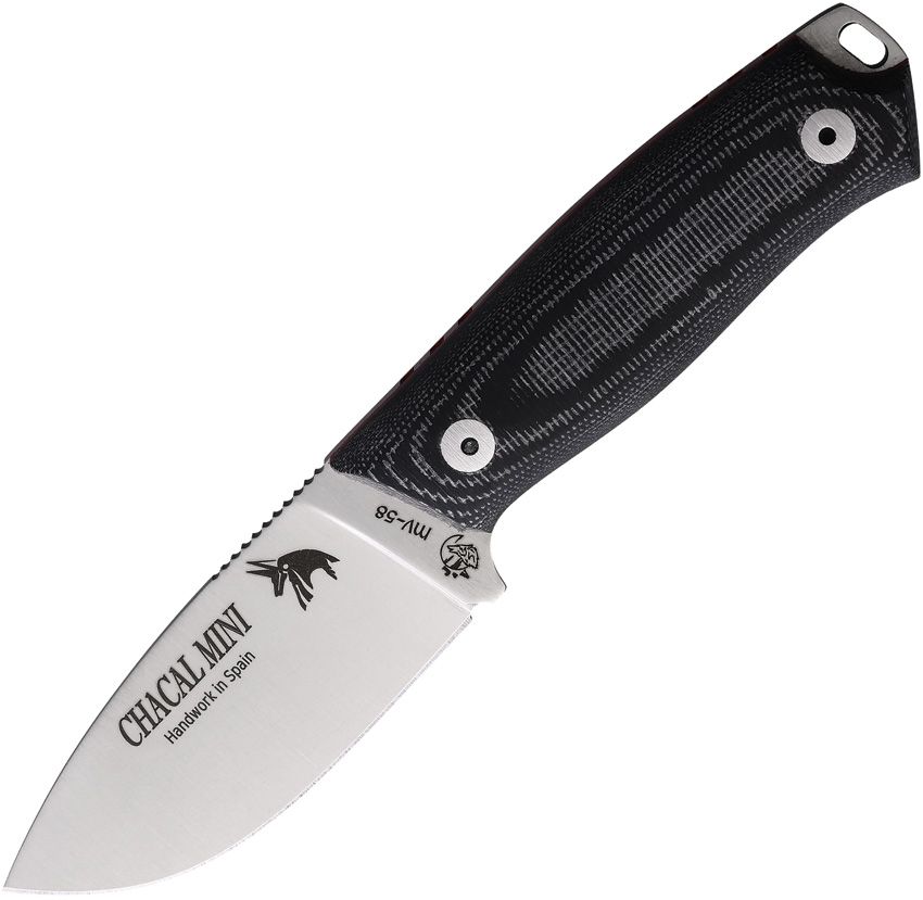 JVA1385M.jpg J&V Adventure Knives Chacal Mini Fixed Blade 3" MV-58 Black Micarta