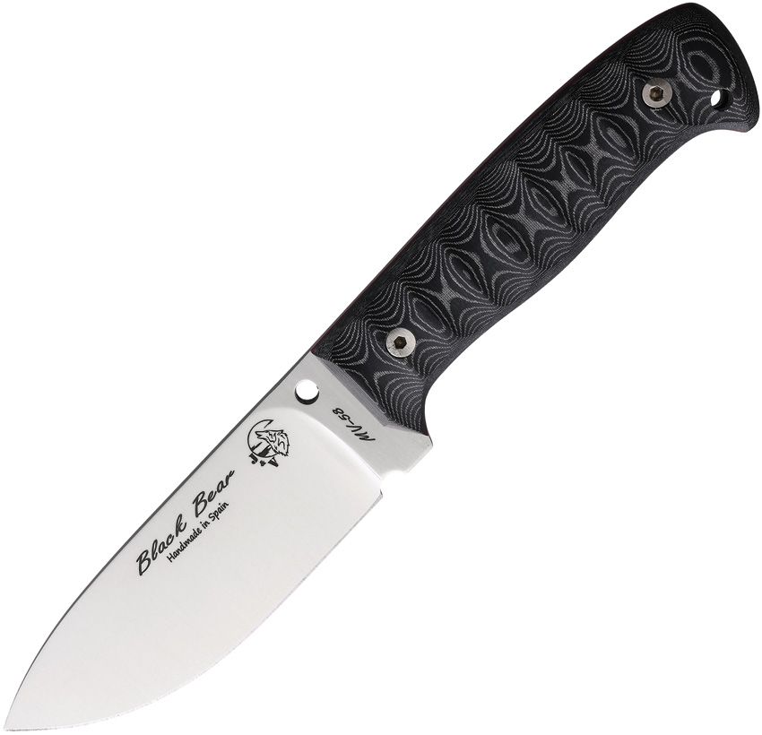 J&V Adventure Knives Black Bear Fixed Blade, 4.25" MV-58, Black Micarta