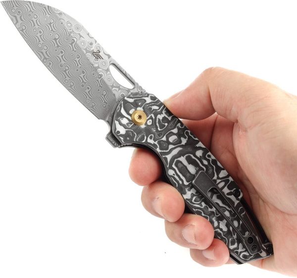 Kansept Model 6 Linerlock Left Damascus Wharncliffe
