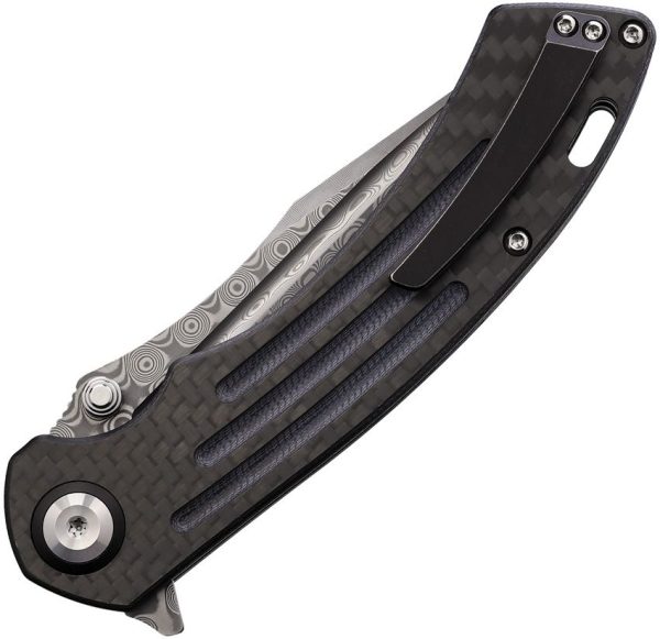 Kansept Pretatout Framelock Damascus Carbon Fiber