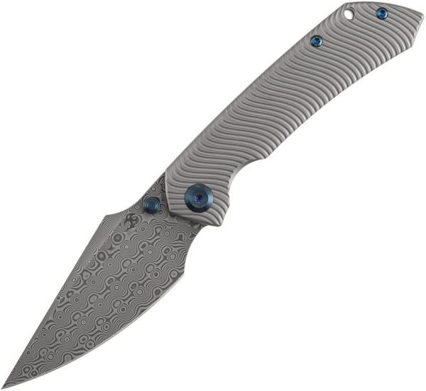 Kansept Fenrir Framelock Damascus Wharncliffe Titanium